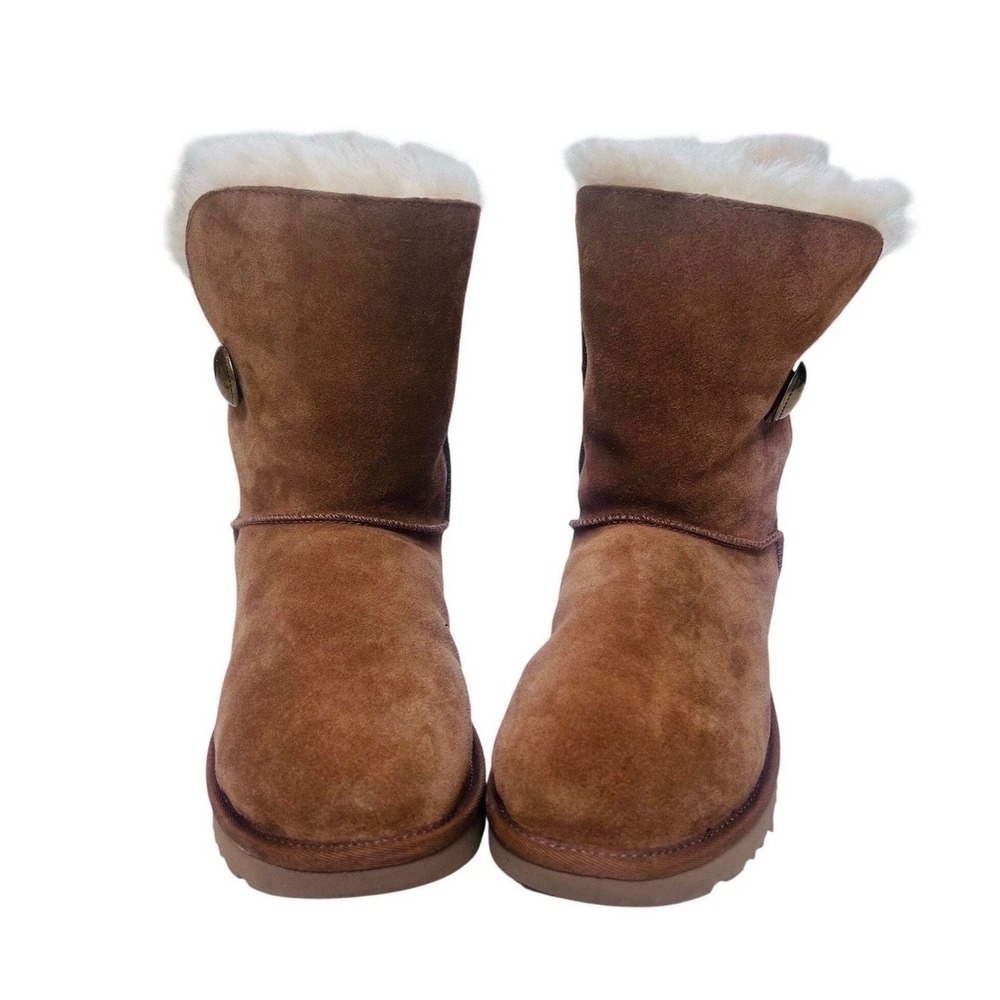 UGG Bailey Button Chestnut Brown Suede Shearling Mid Calf Boots Women 5803